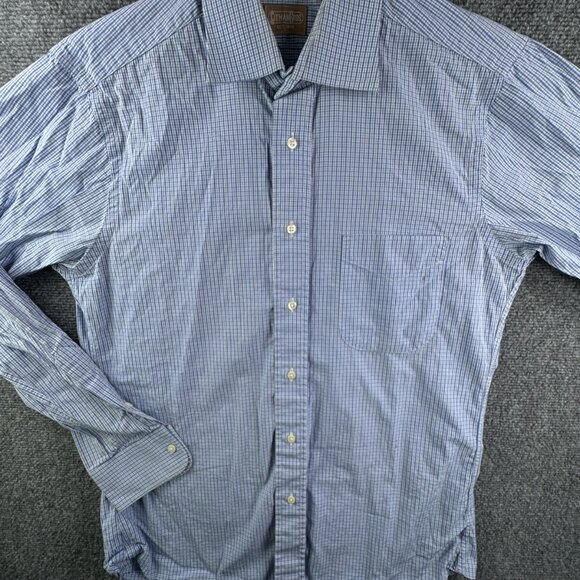 Gitman Bros 15 34 USA Button Up Shirt Blue Check Long Sleeve Men Woven Adult ** - Picture 2 of 16